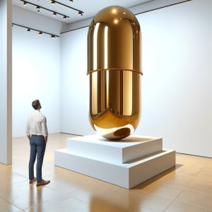 Gold Pill by Brendon McNaughton  Image: This is a rendering of the "Gold Pill" sculpture. It can be produced for a collector who desires to commission the work. 