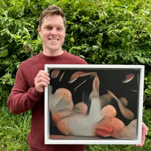 Mars Shot by Brendon McNaughton  Image: The artist proof version of "Mars Shot" with the artist. Larger scale versions are available in limited editions. Photo Credit: Raven Carruthers