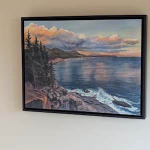 Sunset from the Cliffs by Rick Osann Art  Image: Watercolor paper on panel, UV protected, sealed and surface mounted in a float frame.
