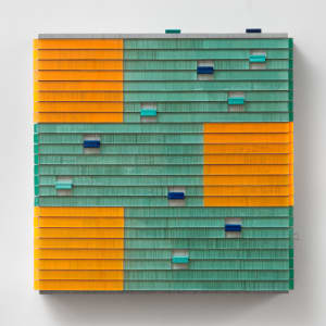 Staples XIII by Carlo Marcucci  Image: Staples XIII
Carlo Marcucci, 2014
Staples, enamel, paper clips and Plexiglas on panel,  12.5” x 12.5” x 2.5”