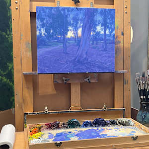 "Eucalyptus Twilight" by Dan Schultz  Image: Eucalyptus Twilight on the easel.