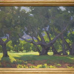 “Light Through the Oaks” by Dan Schultz  Image: Frame by Mayen Olson: hand-carved Dixon PC 22k