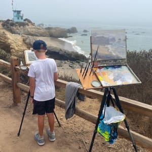 "Misty Malibu" by Dan Schultz  Image: My younger son (age 10) joined me for this painting session. 
