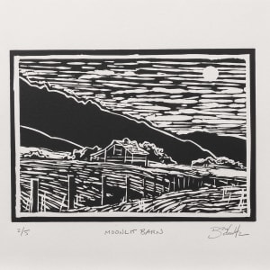 "Moonlit Barn" Linocut 2/5 by Dan Schultz