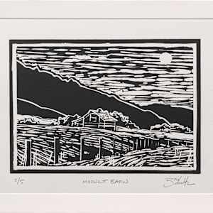 "Moonlit Barn" Linocut 2/5 by Dan Schultz 