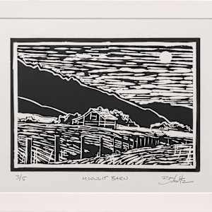 "Moonlit Barn" Linocut 3/5 by Dan Schultz 