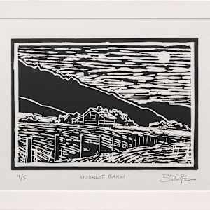 "Moonlit Barn" Linocut 4/5 by Dan Schultz 