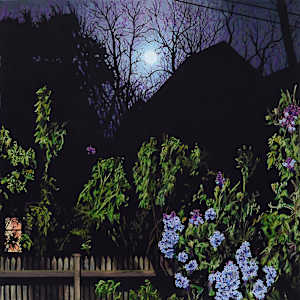 Lilacs Under Full Moon and Street Light by Fletcher Hayes