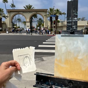 Writers Strike at Paramount Pictures by Lois Keller  Image: She starts with a quick sketch to determine the composition.