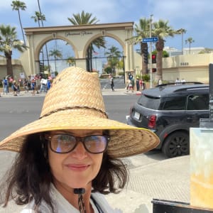 Writers Strike at Paramount Pictures by Lois Keller  Image: The artist, Lois Keller out painting the strike.