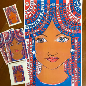 Framed Women's March Poster from 2018 by Lois Keller  Image: Postcards, posters, stickers and tattoos  made for the 2019 Women’s March 