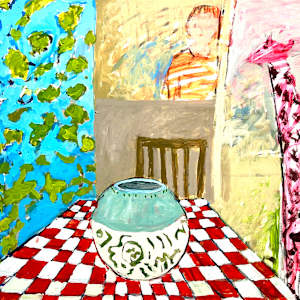 Kitchen With Pink Giraffe by Billie Bourgeois