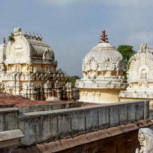 Vimana of Padmaprabha, Vasupujya, Vardhamana and Pushpadanta shrines (L to R) by Trilokyanatha Jeenaswamy Temple Complex, Tiruparuttikundram, Kanchipuram, Tamil Nadu