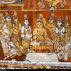 Painted Mural Depicting Lustration of Jina Vardhamana by Vardhamana Shrine, Tiruparuttikunram Complex, Tamil Nadu