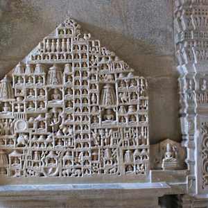 Representation in stone at Ranakpur, of the pilgrimage sites of Mt. Shatrunjaya and Girnar by Subsidiary shrine, Chaturmukha Adinatha Temple, Ranakpur, Rajasthan