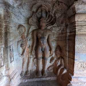 Bahubali with Attendants (left) and Parshva with Attendants (right), 6th -12th centuries by Cave 4, Badami, Karnataka 