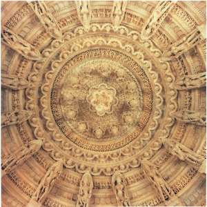 Vimala Vasahi, Richly Carved Ceiling of the Rangamandapa with Lotus Pendant and Goddesses (vidyadevis) by Vimala Vasahi, Mount Abu, Rajasthan