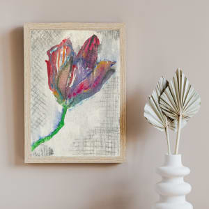 Sandy Serenade: The Tulip of Denia by Jeanne Connolly  Image: Sandy Serenade: The Tulip of Denia," by Jeanne M. Connolly, is a mixed media painting that beautifully merges the essence of Denia, Spain, with the delicate form of a tulip. This  artwork is a part of 'The Sands of Time Collection' and uniquely employs sand from Denia's beaches, acrylic, graphite, and watercolor pencils. The sand adds a textured, three-dimensional aspect, while the other mediums vividly portray the tulip, creating a multisensory experience. This piece celebrates Spanish flora and innovative artistry, available for acquisition and perfect for those captivated by the blend of nature and art.