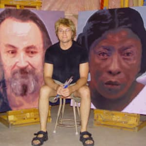 Fugitive Curtis Edwin Justice Junior by Richard Michael Delaney  Image: Delaney with two other "fugitives" from the series.