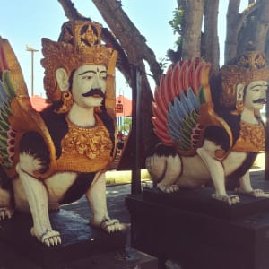 Guardian Statues Full Moon Bali Indonesia by Richard Michael Delaney  Image: Reference photo of statues from 2022 trip to Bali, Indonesia. They stand between Sanur beach and the Puri Santrian Hotel Resort. 