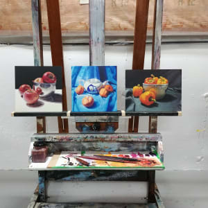 Red Apples and Metal Bowl #1 by Richard Michael Delaney 