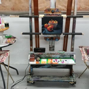 Peppers and China Bowl by Richard Michael Delaney  Image: On the easel. 