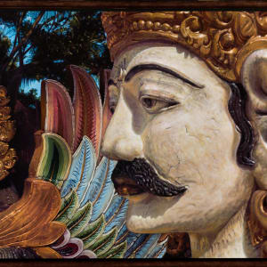 Guardian Statues Full Moon Bali Indonesia by Richard Michael Delaney  Image: With frame. The figures appear to be in a state somewhere between alive and inanimate. 
