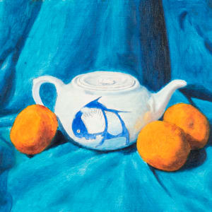 Three Tangerines and China Tea Pot by Richard Michael Delaney