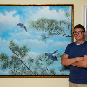 Blue Jays by Richard Michael Delaney  Image: The artist with his work.