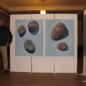 Three Stones on Blue by Richard Michael Delaney  Image: Participating in the Hamilton, Ontario, Super Art Crawl, circa  2010.