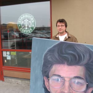 Fugitive Herbert Vincent Saint James by Richard Michael Delaney  Image: Painting removed from Ancaster, Ontario, Starbucks, after some patrons complained about the ominous tone cast by the portrait.   