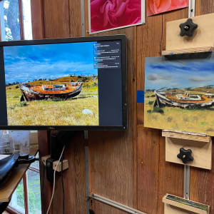 "Wrecked" by Anton Mogilevsky  Image: my studio setup and my workflow.  My paintings are an interpretation and represent an emotional feeling that I get while looking back at my photographs or in plein air.