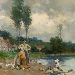 Washing at the Riverbank by Farquhar McGillivray Knowles