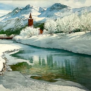 River & Church (Winter Scene) by Leslie F. Schroder