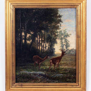 Buck and Doe in Woods by Karl Bodmer