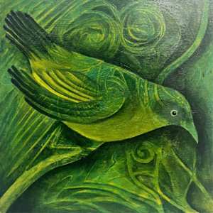 Amakihi in green by Jelena Clay