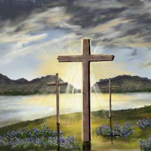 Bluebonnets and Cross by Susan Reich