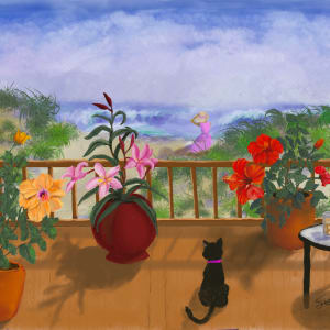 Hibiscus and Cat by Susan Reich