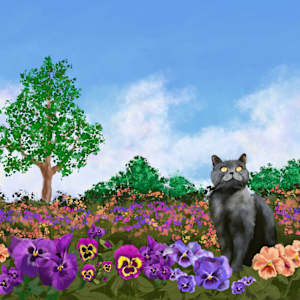 Cat in the Pansies by Susan Reich