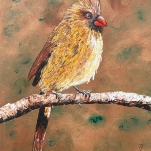 Sitting Pretty Female Cardinal Art Print - 9x12+1 #2 by Donna Richardson