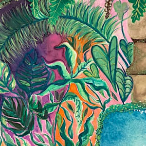 Shakju (Every Day) by Jen Haefeli  Image: Title: Shakju
Date: November, 2022
Media: Accordion Book, Watercolor on Watercolor Paper
Dimensions: 9” tall x 13.5” Wide (Bound) 36” 
6” wide x 9” tall panels on each side
8” Deep (includes bow tie closure on front)
Medium: Six-page fiber art and watercolor accordion book created utilizing found & organic objects including coconut beads, stamped metal, and reclaimed linen ribbon, covered in velvet.
Year: 2023
Price: Original Book $2,350/Prints starting at $135 each panel
Inquire for prices on accordion prints