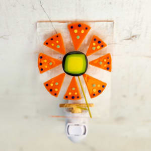 Retro Center/ Orange Mandala Flower Nightlight by Ashley Akerlund