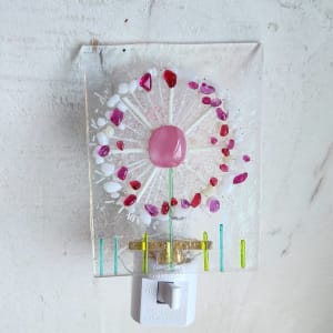 Pink and White Dandelion/ Irridized Glass NL by Ashley Akerlund