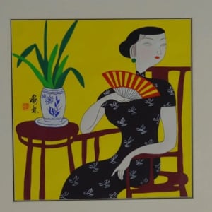 Lady with fan by Yongkai Hu