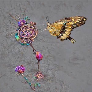 Steampunk Butterfly on a Magical Flower #3 by Mark Mrohs