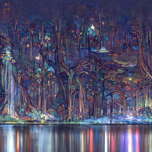 Enchanted Forest at Night with Still Water by Mark Mrohs