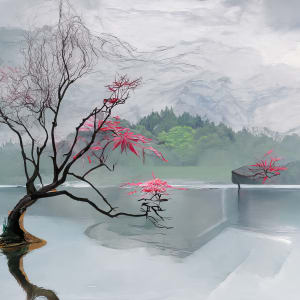 Solitary Japanese Maple on Lake by Mark Mrohs