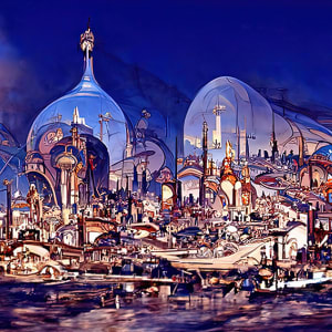 Utopian City with Distant Moon by Mark Mrohs