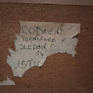 'Boats in Harbour' by W J O'Brien  Image: reverse label 