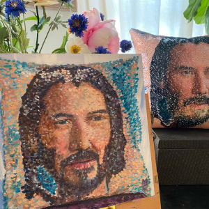 Day 5 Keanu Reeves Sparkle pillow by May Charters Artwork Archive